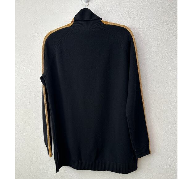 NWT Bella Freud Billie Jean Metallic Gold Stripe Turtleneck Sweater Black M - Picture 8 of 16
